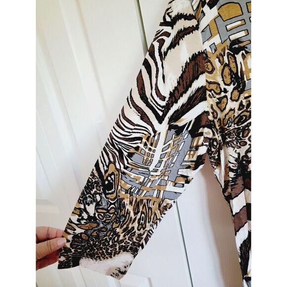 Chico's 3 Animal Prints‎ T-Shirt 3/4 Sleeve Stretch Top XL V-Neck - Picture 5 of 6